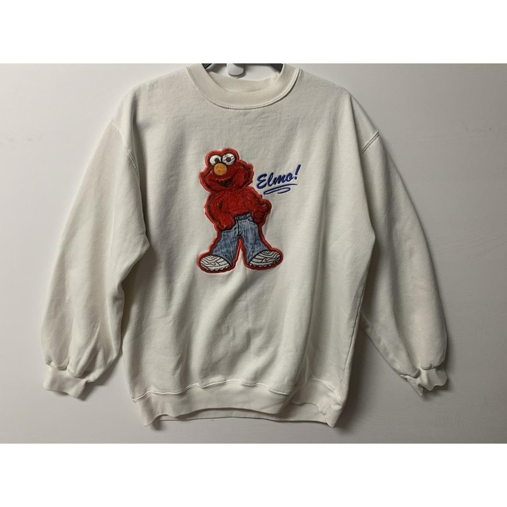 Vintage 90s Elmo Pullover Sweatshirt Adult Sz XL White Sesame Street Embroidered